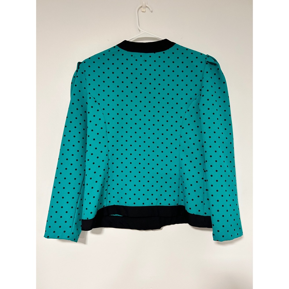 Classic Apparel Ltd 80s Vintage Teal Polka Dot Button Front Blazer Puff Shoulder - Picture 6 of 6